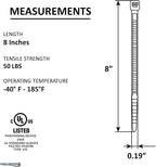Kable Kontrol Gray Zip Ties 8 Inch 100 Pcs, 50 Lbs Tensile Strength, - Image 2