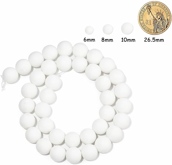 48pcs Natural Matte White Agate Gemstone Beads，8mm Frosted Round Loose Stone - Image 2