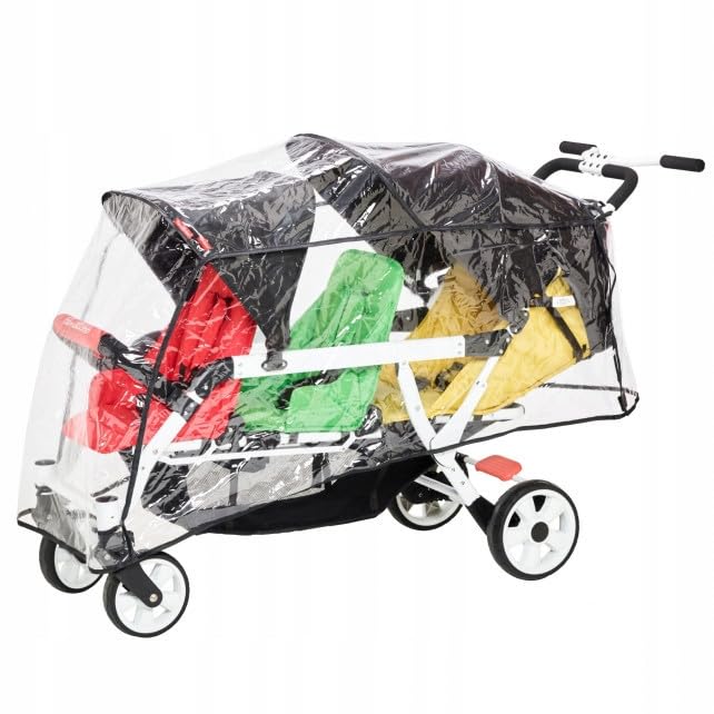 Familidoo H3E 3 Seat Baby Stroller - Tandem Daycare Triple Stroller with 5 Point Safety Harness - for Infants & Toddlers 0-3 Years - Lightweight & Foldable - All Reclining Seats