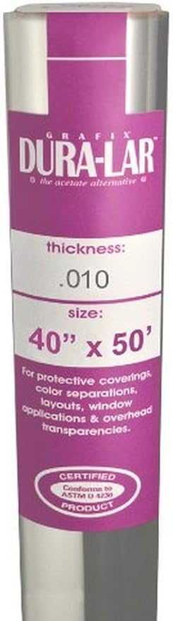 Grafix Dura-Lar 0.010" Film, Ultra Clear, Glossy 40" x50', Mylar/Acetate by Grafix