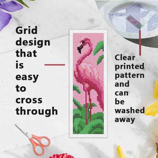 INFUNLY 6PCS Flamingo Cross Stitch Bookmarks Kit Pink Handmade Cross Stitch - Image 3