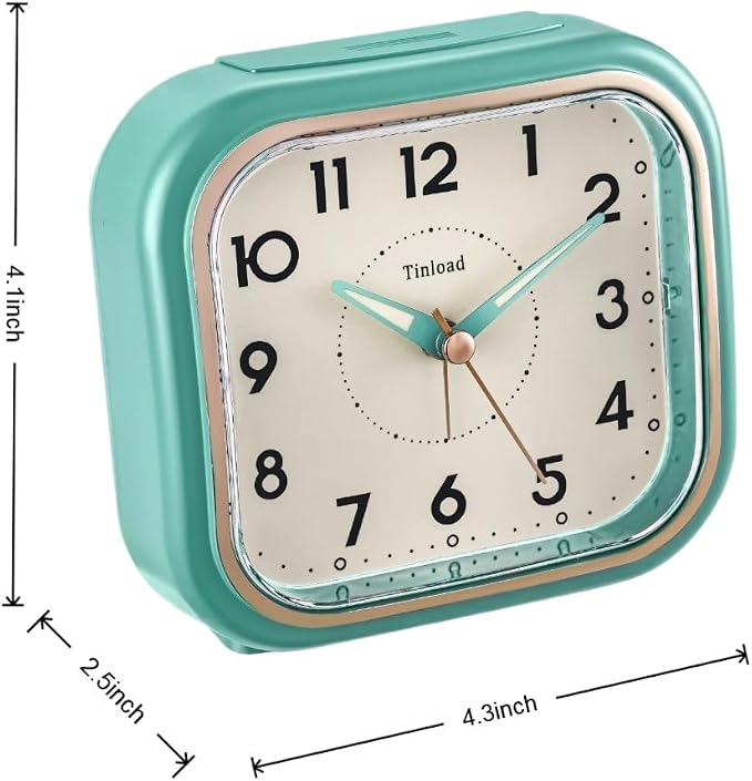 Tinload 4.3" Vintage Retro Analog Alarm Clock, Super Silent Non Ticking Clock - Image 3