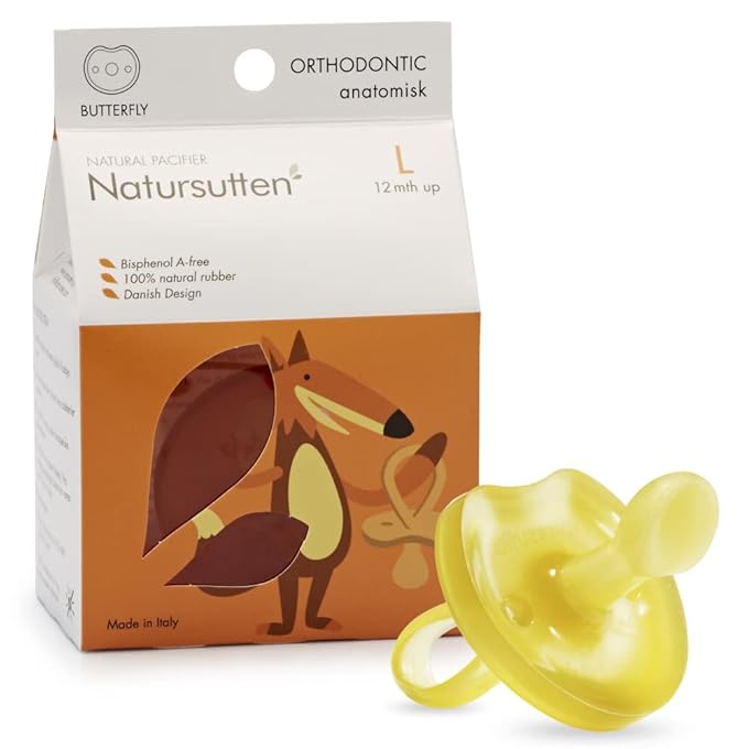 Natursutten Pacifiers 12-18 Months - 1-Pack Butterfly Shield Orthodontic Nipple Natural Rubber Safe & Soft BPA-Free Pacifiers for Breastfeeding Babies - Newborn Pacifiers Made in Italy