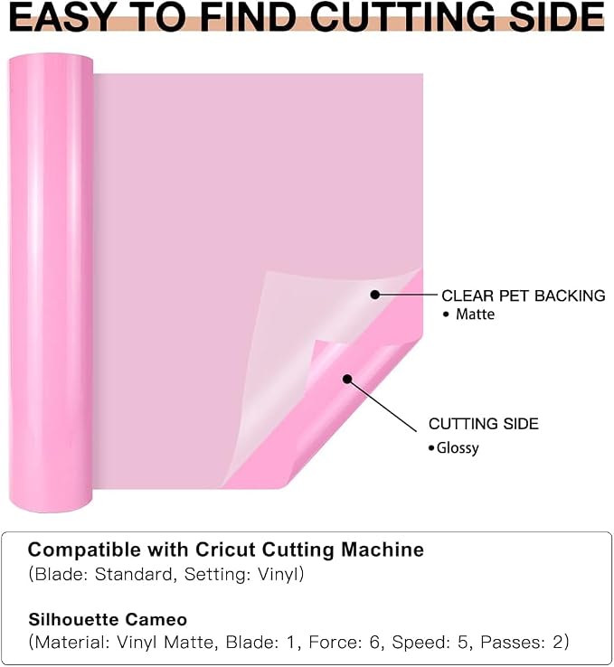 HTVRONT Pink Permanent Vinyl, Glossy Pink Adhesive Vinyl Roll | - Image 6