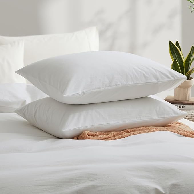 LOVQUE 100% Washed Cotton Duvet Cover King Size, Linen-Like Textured White - Image 3