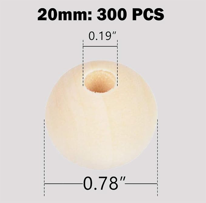 300pcs 20mm Wood Beads Natural Unfinished Round Wooden Loose Beads Wood Spacer - Image 2