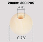 300pcs 20mm Wood Beads Natural Unfinished Round Wooden Loose Beads Wood Spacer - Image 2