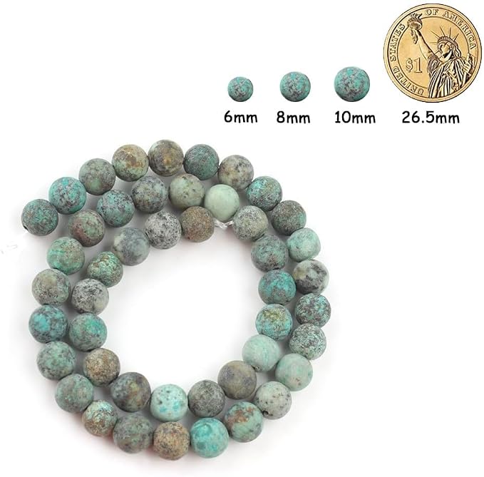 36pcs Natural Matte Africa Turquoise Gemstone Beads，10mm Frosted Round Loose - Image 2