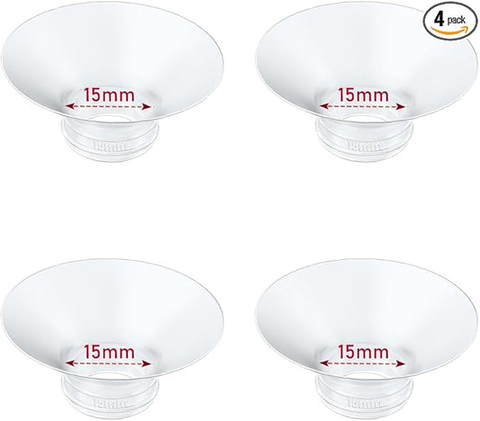 Flange Insert 4PCS 15mm Compatible with Momcozy M9/M6/M5/S12 Pro/V1 Pro/V2 pro, Spectra/Medela/Elvie/NCVI/TSRETE/eufy/Lansinoh/Paruu/MomMed Breast Pump 24mm Shields/Flanges (4pcs-15mm)