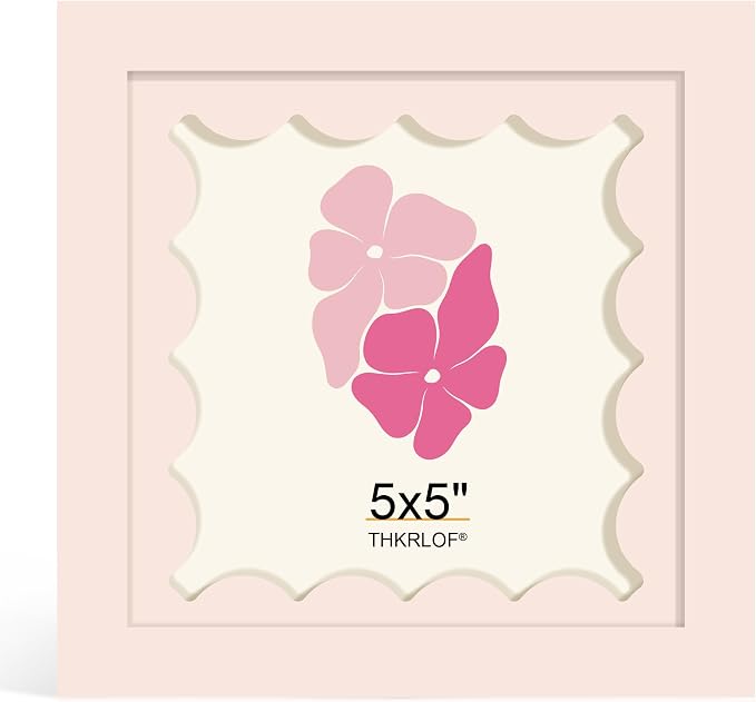 5x5 Picture Frame with Wavy Mat, Wooden Real Glass 5 x 5 Photo Frame by THKRLOF