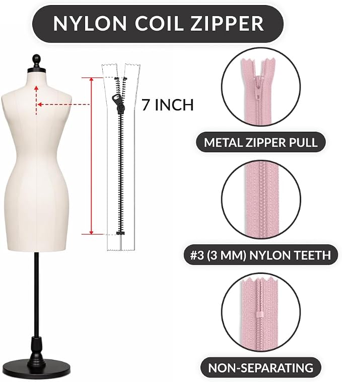 7 inch #3 Non-Separating Nylon Coil Jacket Zipper, Closed-End Heavy-Duty Nylon - Image 4