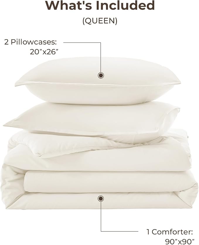 Litanika Ivory Comforter Set Queen Size, 3 Pieces Lightweight Solid Bedding - Image 7