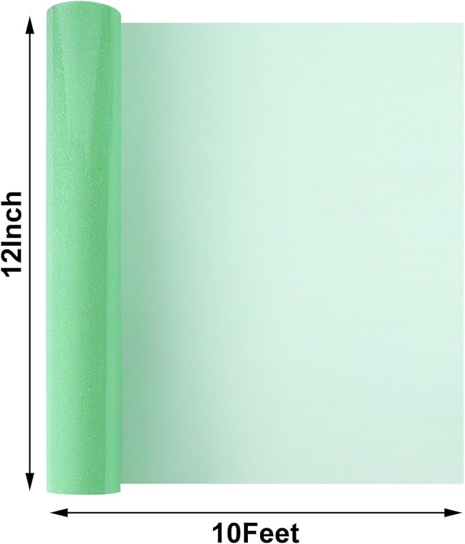 FUNKAKA Glitter Fluorescent Light Green HTV Heat Transfer Vinyl Rolls, Glitter - Image 2