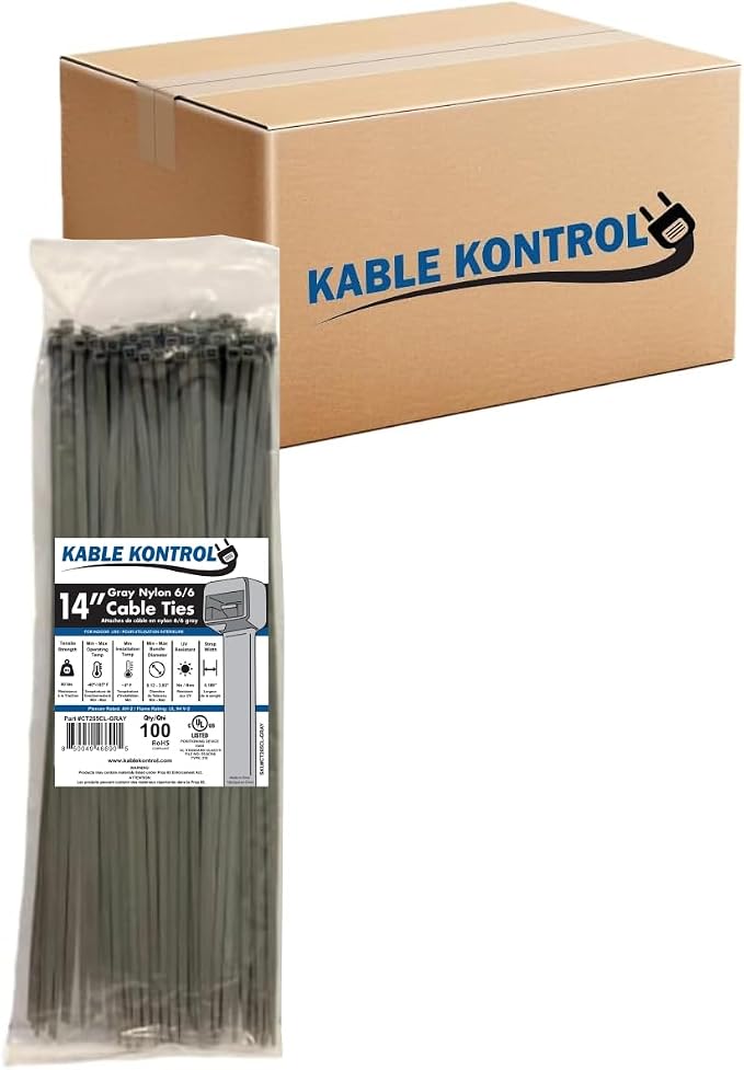 Kable Kontrol Gray Zip Ties 14 Inch 6, 50 Lbs Tensile Strength, Bulk Pack by KABLEKONTROL%C2%AE
