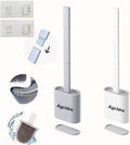 Toilet Brush with Holder Silicone Toilet Brush and Cleaning Brush for Household Bathroom Toliet Brush Set (White,Gray)