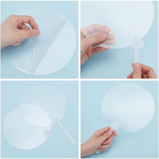 10Pcs Plastic Round Hand Fan Blank Hand Fans Bulk Summer Clear Transparent PVC - Image 5