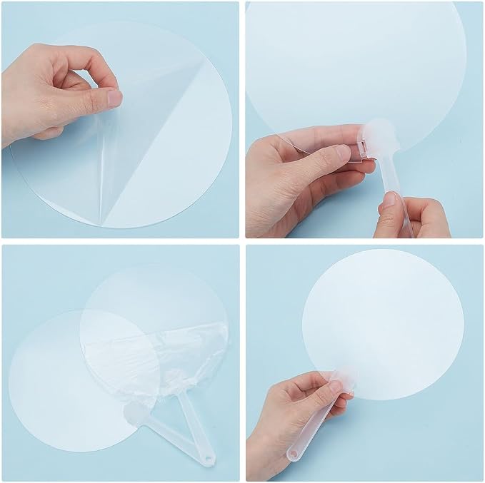 10Pcs Plastic Round Hand Fan Blank Clear Handheld Fan PVC Transparent Summer - Image 5