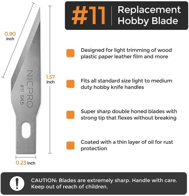 Nicpro 120 PCS #11 Hobby Blades Refill Set, SK-5 High Carbon Steel Utility Art - Image 3
