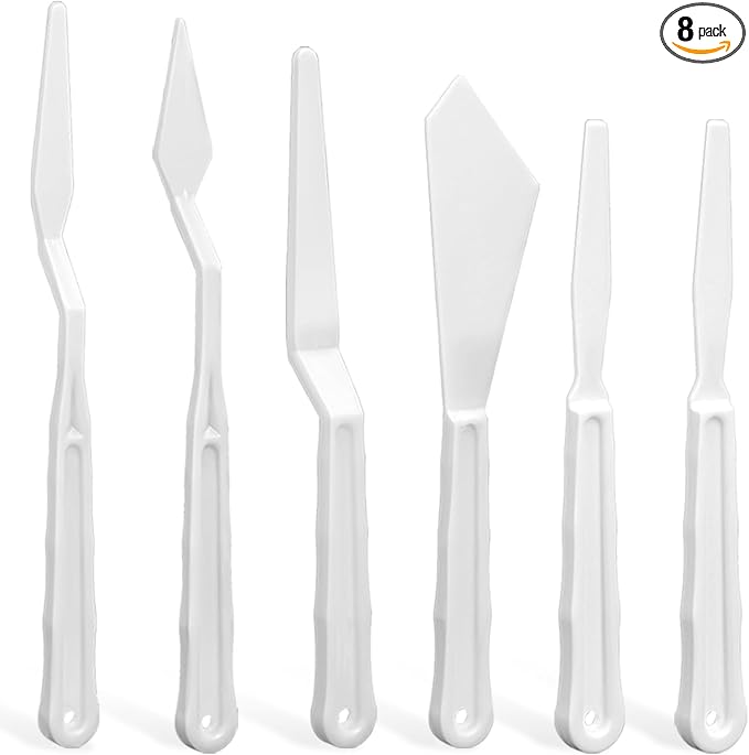 6Pcs Plastic Spatula Palette Knives, Palette Knife Set Thin and Flexible Art by Mozeat+Lens