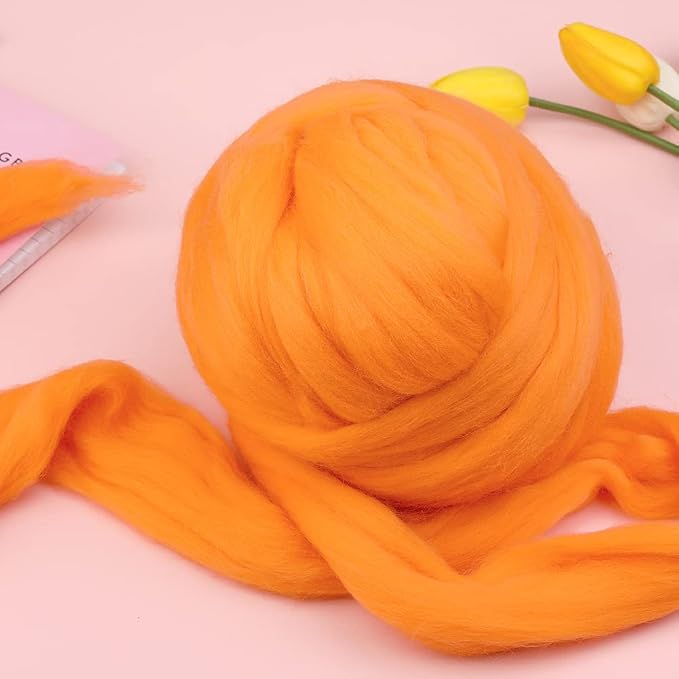 QMNNMA Wool Roving Bulk, 8.82oz Needle Felting Wool-Dark Orange | Wool Roving - Image 3