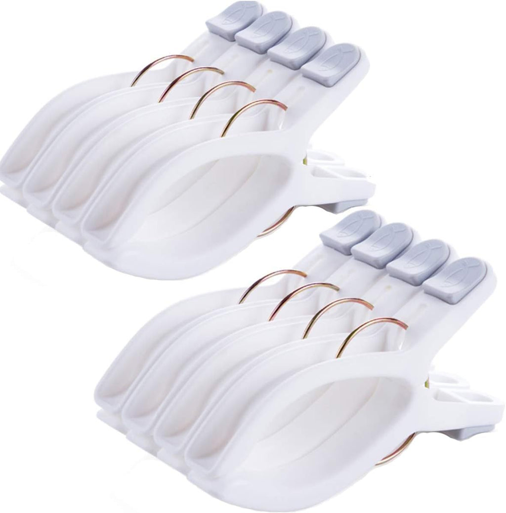 8 Pack Beach Towel Clips for Beach Chairs White Jumbo Size Towel Clamps Lounge Pool Chairs Plastic Clothes Pegs Hanging Clip Clamps Large for Cruise Vacation