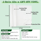 guangyintong White Heat Transfer Vinyl HTV Rolls, 2 Rolls 12" x 12ft White Iron - Image 2