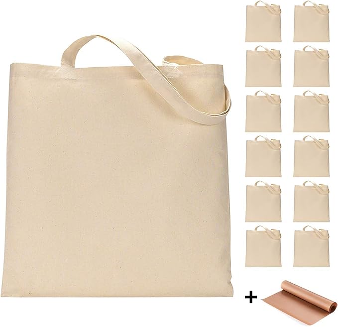 FunisFun 12 Pack Blank Canvas Tote Bags, Reusable Grocery Bag by FunisFun