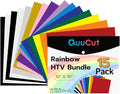 QuuCut Heat Transfer Vinyl Bundle: 15 Pack 12" x 10" Sheets, Rainbow HTV by QuuCut