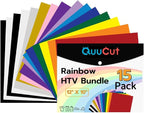 QuuCut Heat Transfer Vinyl Bundle: 15 Pack 12" x 10" Sheets, Rainbow HTV by QuuCut