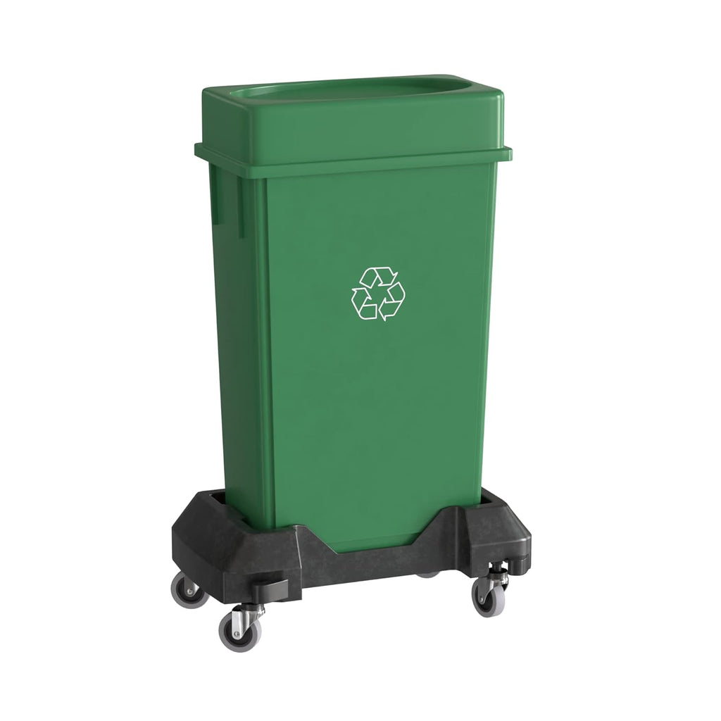 23 Gallon Green Recycle Slim Jim Trash Can with Drop Shot Lid and Dolly