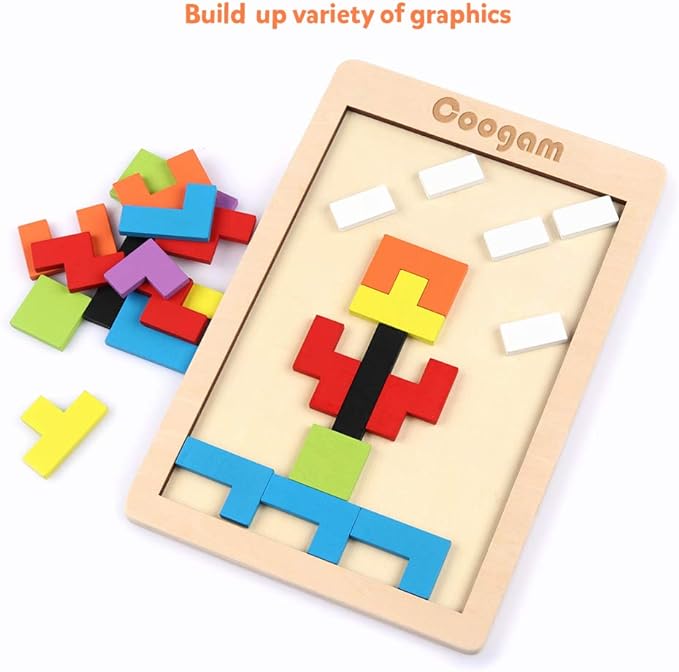 Coogam Wooden Blocks Puzzle Brain Teasers Toy Tangram Jigsaw Intelligence - Image 5