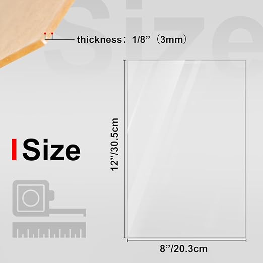 KINLINK 8x12 Plexiglass Sheets 1/8 inch Thick, 3mm Clear Cast Acrylic Sheet - Image 2