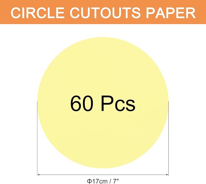 MECCANIXITY 60 PCS Light Yellow Color Circle Cutouts Paper 7 Inch Round Card - Image 2
