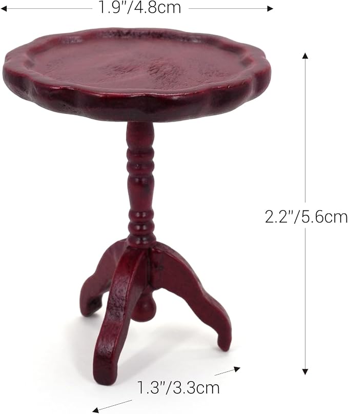 1:12 Scale Miniature End Table Wooden Round Side Table Dollhouse Furniture - Image 2