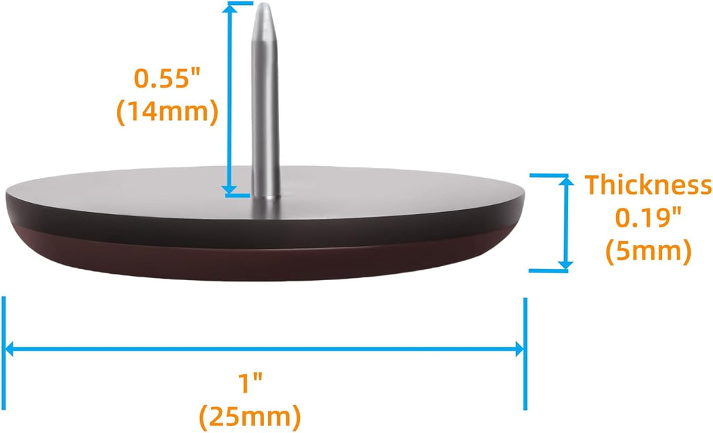 Furniture Glides Sliders-Furnigear PTFE (Teflon) Chair Leg Movers Sliders for Carpet and Hardwood Surface - Move Your Furniture Easy & Safely - Best Floor Protector (1 inch/Nail, Brown-40pack)