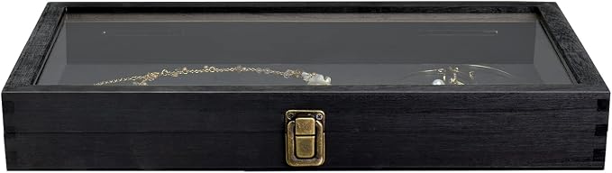 MOOCA 2 Pcs Wood Tempered Glass Top Jewelry Display Case Accessories Storage Box - Image 6