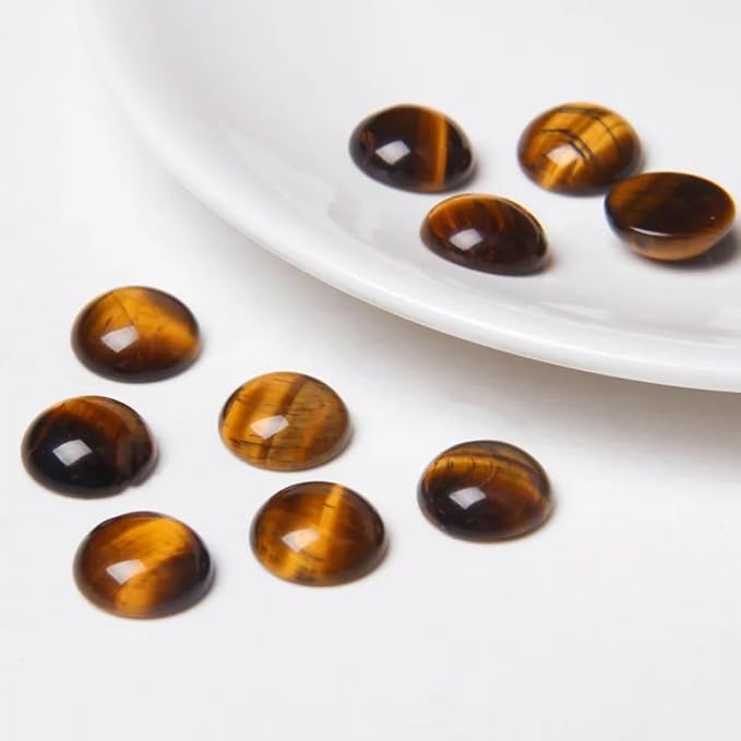 20pcs 6mm Natural Stone No Hole Tiger's Eye Semicircle Smooth Cabochons Beads - Image 3