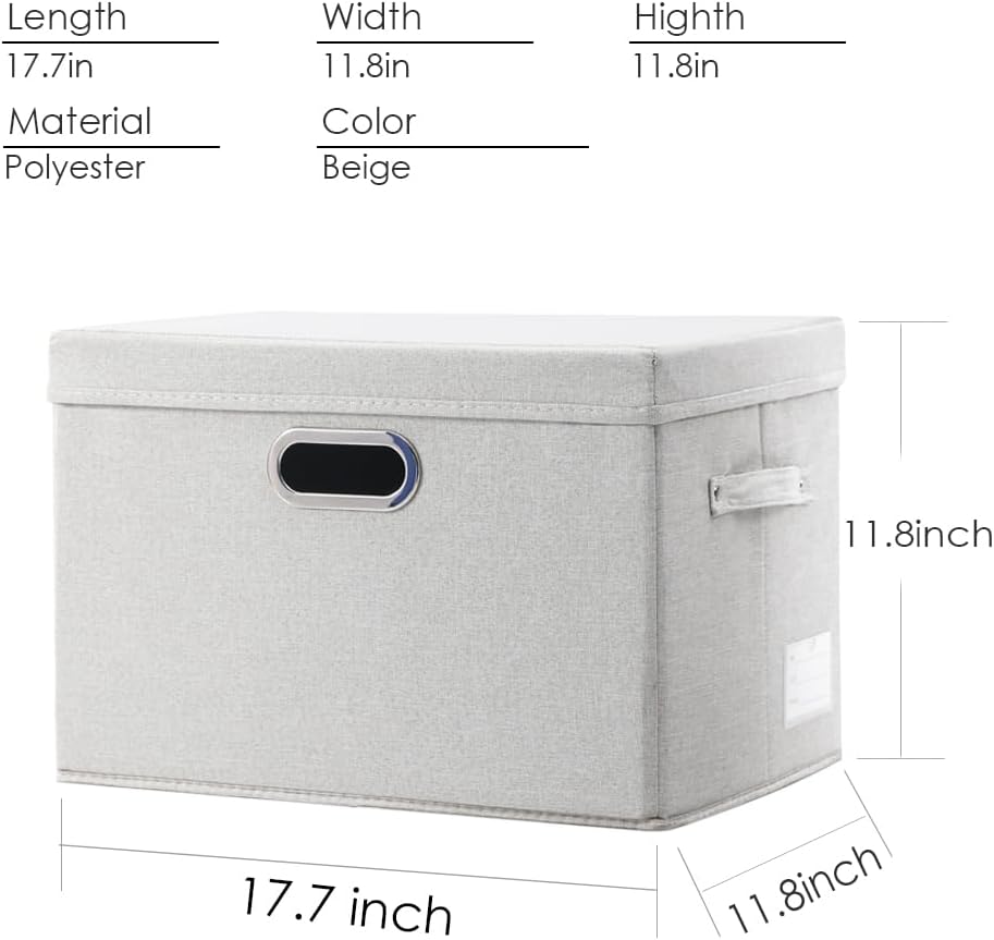 PRANDOM Large Collapsible Storage Bins with Lids [3-Pack] Fabric Foldable Storage Boxes Organizer Containers Baskets Cube with Cover for Home Bedroom Closet Office Beige(17.3x11.8x11.8)