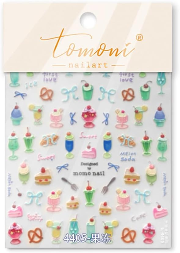 Summer Nail Art Stickers Decals Cherry Cake 5D Embossed Jelly Nail Decals 1PCS - Image 8