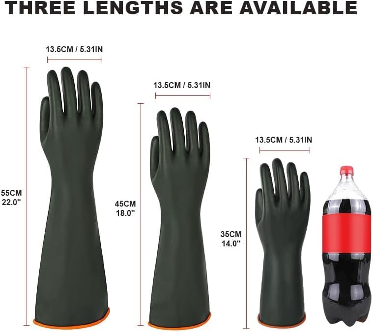North Tower Heavy-Duty Latex Chemical Resistant Gloves - Reusable Long Rubber Dishwashing Gloves with Forearm Protection for Men - Waterproof, Industrial Safety Gear,18“，2 Pair