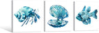 JAPO ART -Ocean Art Prints Tropical Wall Art Wall Blue Fish Blue Shells Hermit - Image 2