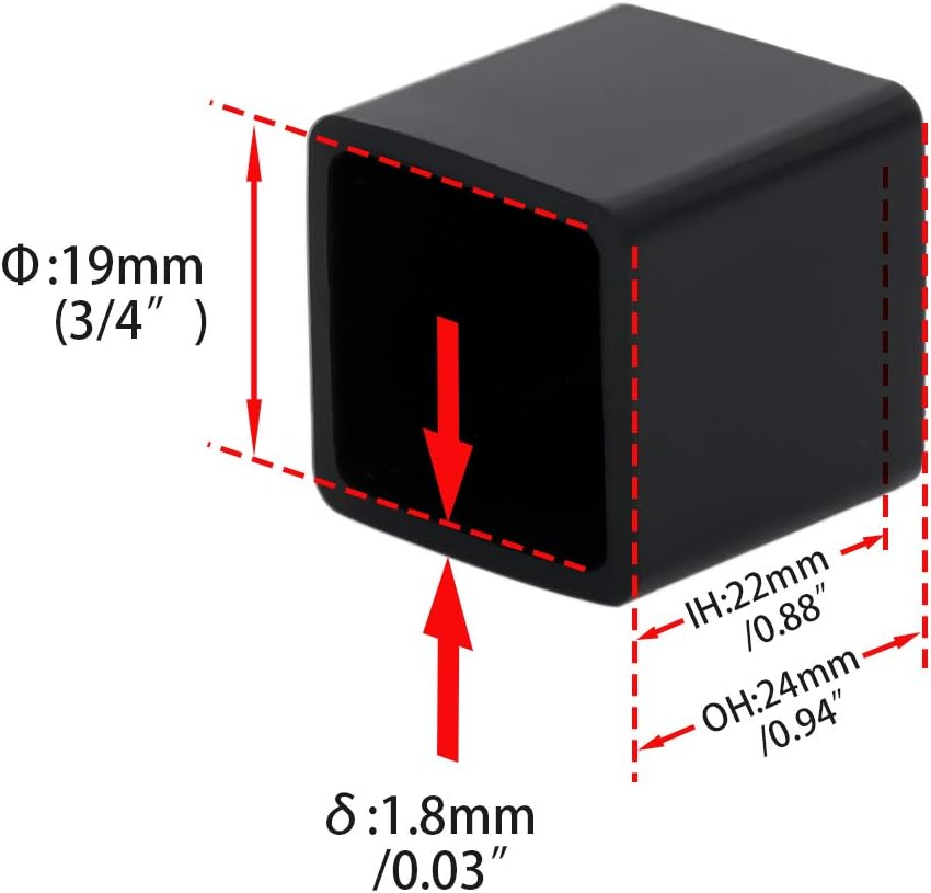 Flyshop Flexible Anti-Scratch PVC Patio Chair Table Leg Caps Tips Floor Protectors Square Furniture Covers, 20pcs, Black, 19 mm x 19 mm, 3/4" x 3/4"