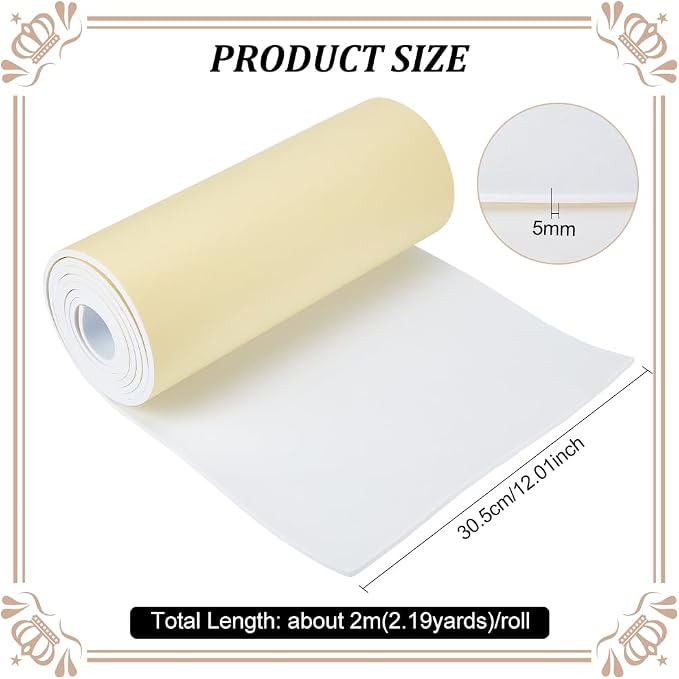 BENECREAT 78.7x12 inch White Self-Adhesive EVA Foam Roll, 5mm Thick Sticky - Image 2