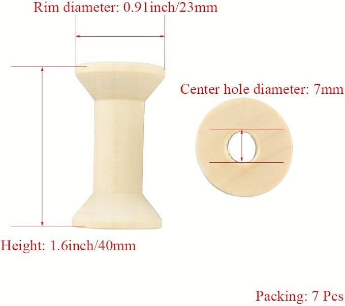 HAHIYO 1.6Inch/4cm 7PCs Natural Wood Unfinished Wooden Empty Thread Spool - Image 2