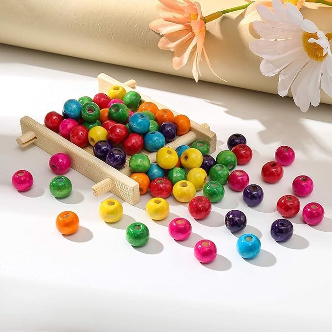 ToBeIT 1000Pcs Colourful Wooden Beads Round Paint Wood Bead 8mm Large Hole - Image 5