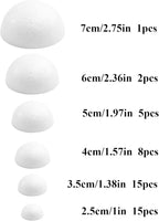 Craft Half Foam Balls 45 Pack 6 Sizes White Polystyrene Half Round Balls Smooth - Image 2