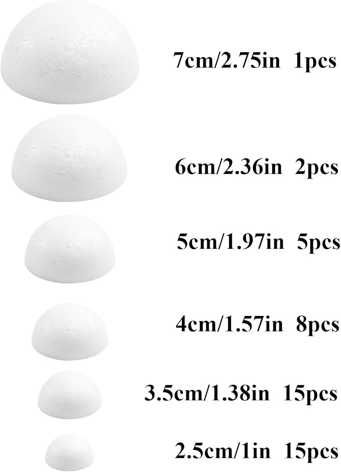 Craft Half Foam Balls 45 Pack 6 Sizes White Polystyrene Half Round Balls Smooth - Image 2