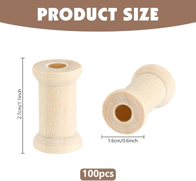 PH PandaHall 100pcs Natural Wood Spool, Unfinished Wooden Empty Thread Spool - Image 5