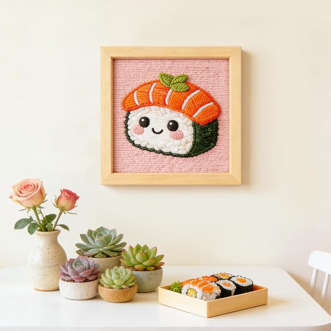 INFUNLY Cute Sushi Punch Needle Kit Cartoon Rice DIY Embroidery Punch Needle Set - Image 7