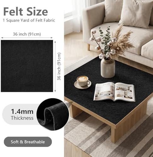 Black Soft Felt Fabric 36'' X 36'', 1.4mm Large Felt Sheet | Durable Nonwoven - Image 2